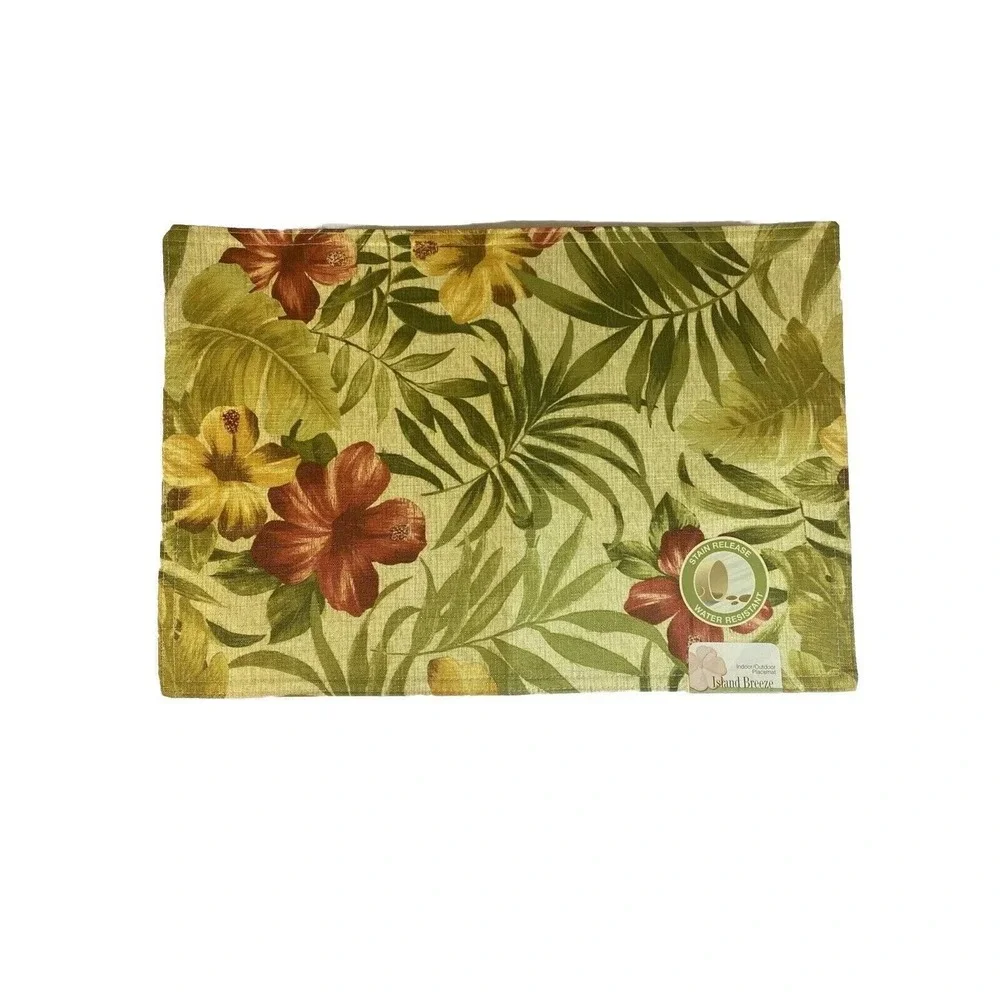 4 Vtg Floral Fauna Placemats Indoor Outdoor Island Breeze Hibiscus Red Green NOS